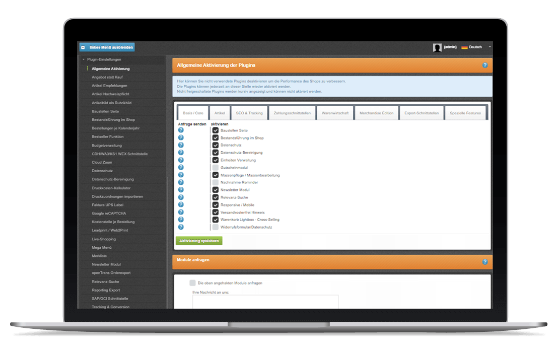 Administration der Shopsoftware