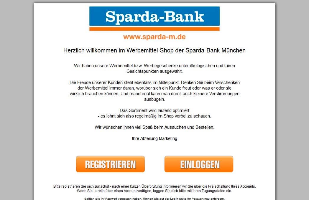 Screenshot Sparda Werbemittelshop