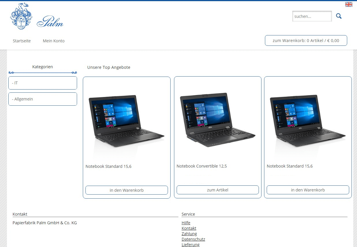 Screenshot Palm Shop