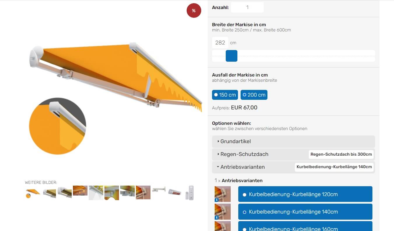 Screenshot Markisenkonfigurator