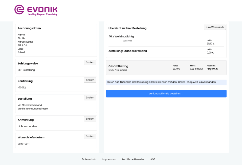Evonik umfangreiches eProcurement Katalogsystem